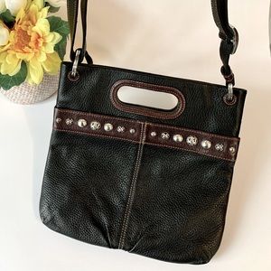 Retired BRIGHTON Studded Pebbled Leather Slim Crossbody Clutch Style Handbag